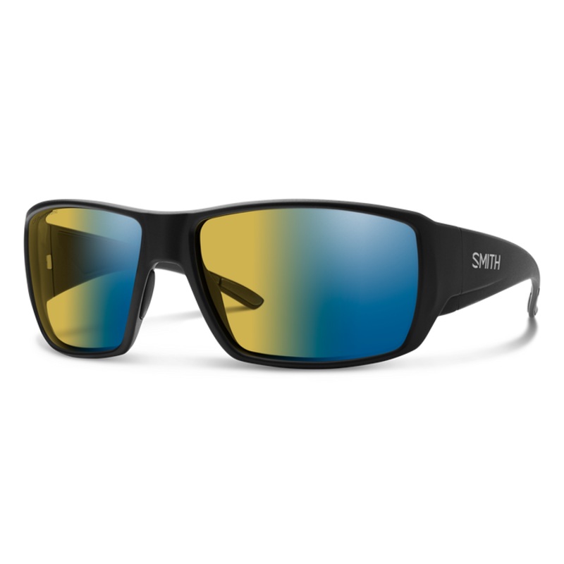 Smith Guide's Choice Sunglasses - Matte Black + ChromaPop Glass Polarchromic Yellow Blue Mirror