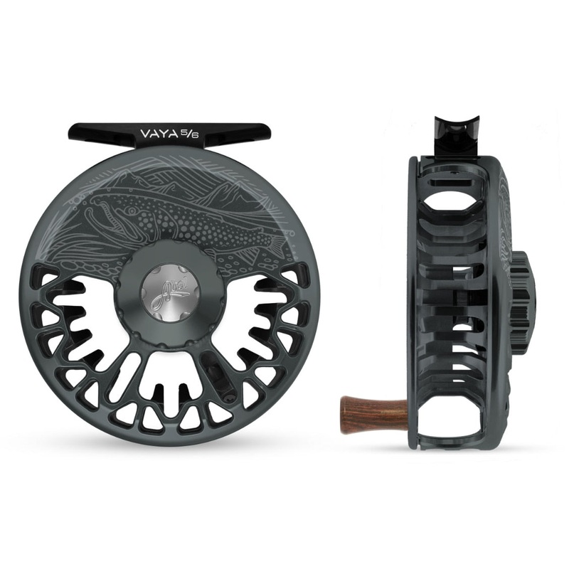 Abel Vaya 5/6 Fly Reel - Slate Gray Finish With Underwood On The Hunt Engraved Design / Slate Gray Drag Knob & Rose Wood Handle