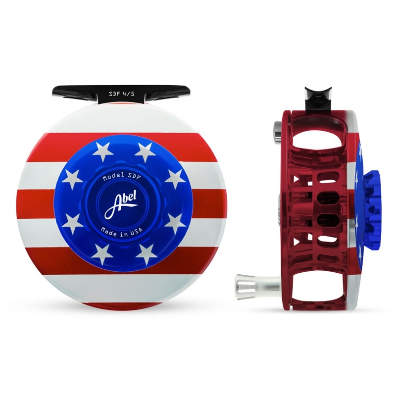Abel SDF 4/5 Solid Fly Reel - USA Flag Edition Finish / USA Flag Drag Knob & Platinum Handle