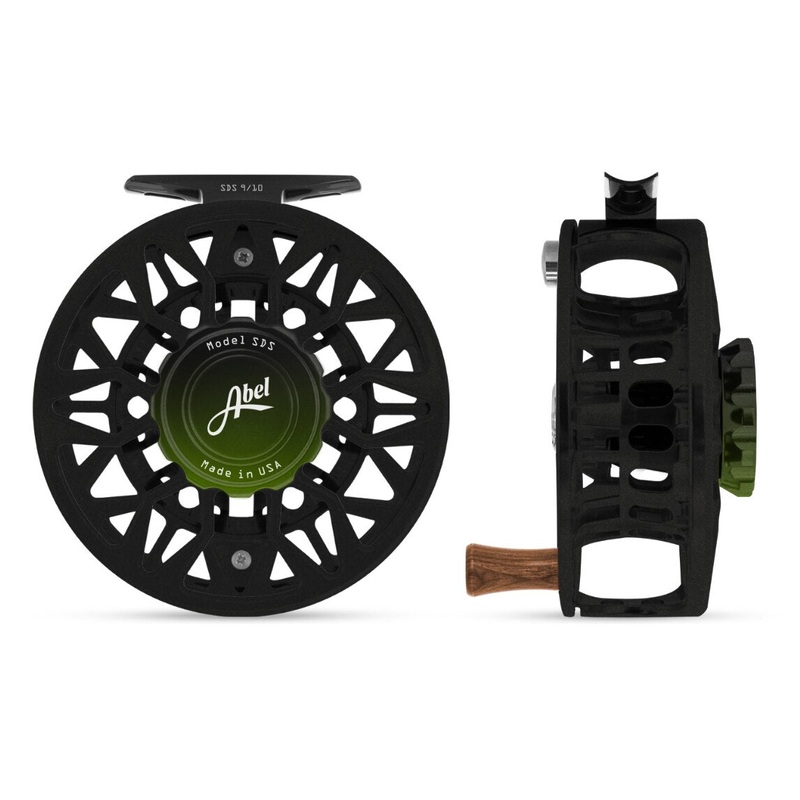Abel SDS 9/10 Fly Reel - Ported Satin Black Finish / Satin Black Green Fade Knob & Walnut Handle