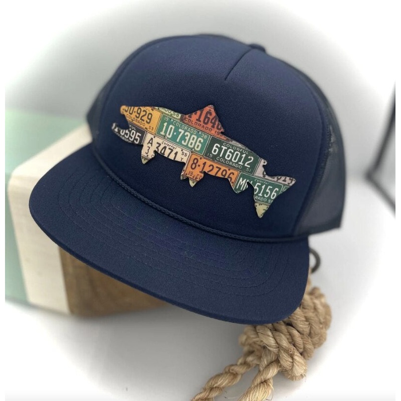 Cody's Fish Colorado Brown Trout License Plate Patch Foamie - Navy Blue