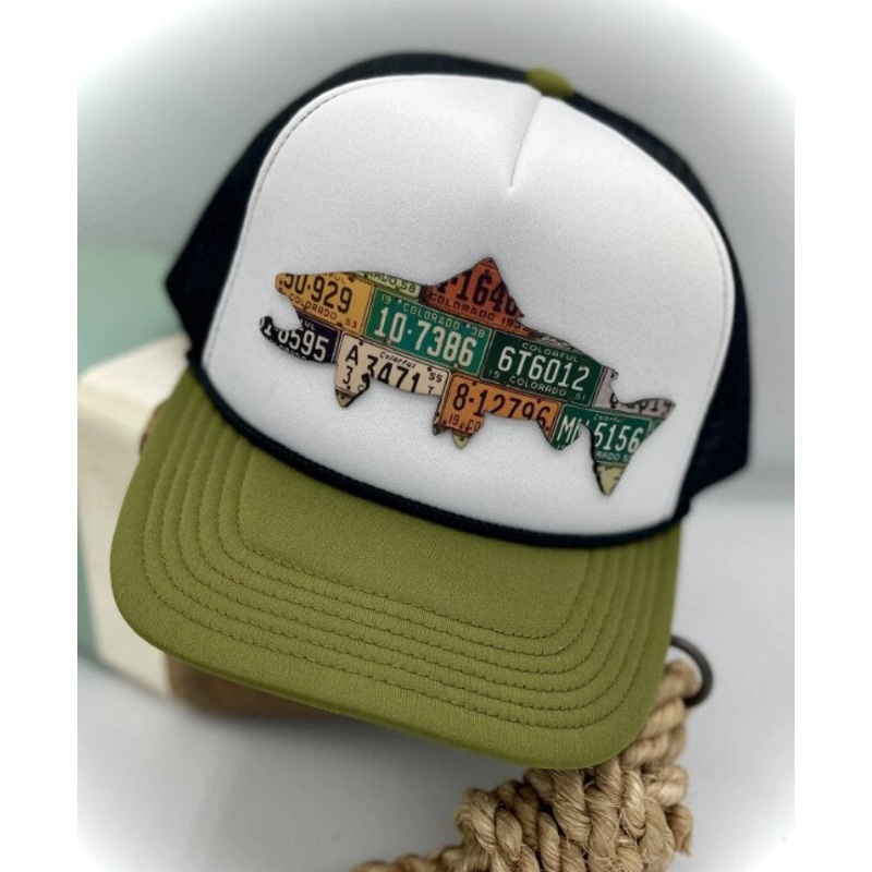 Cody's Fish Colorado Brown Trout License Plate Patch Foamie - Olive / White