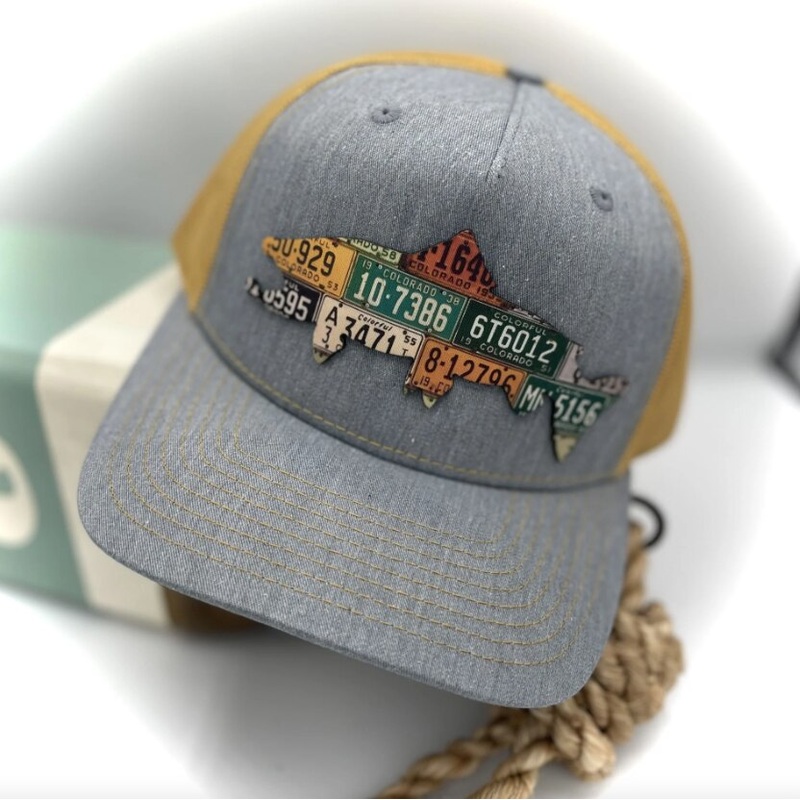 Cody's Fish Colorado Brown Trout License Plate Patch Trucker - Grey / Mustard