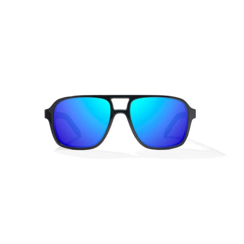 Bajo 12 South Sunglasses - Black Gloss Frame / Blue Mirror Glass Lens