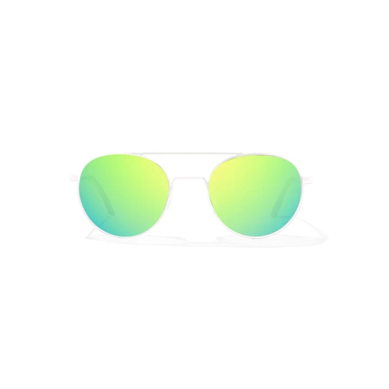 Bajo Tionia Sunglasses - White Gloss Frame / Green Mirror Polycarbonate Lens
