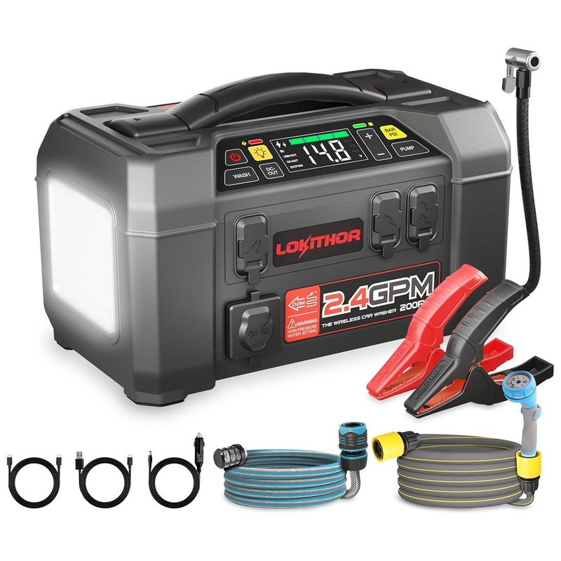 Lokithor AW401 Jump Starter with Pressure Washer Air Compressor 2500Amp